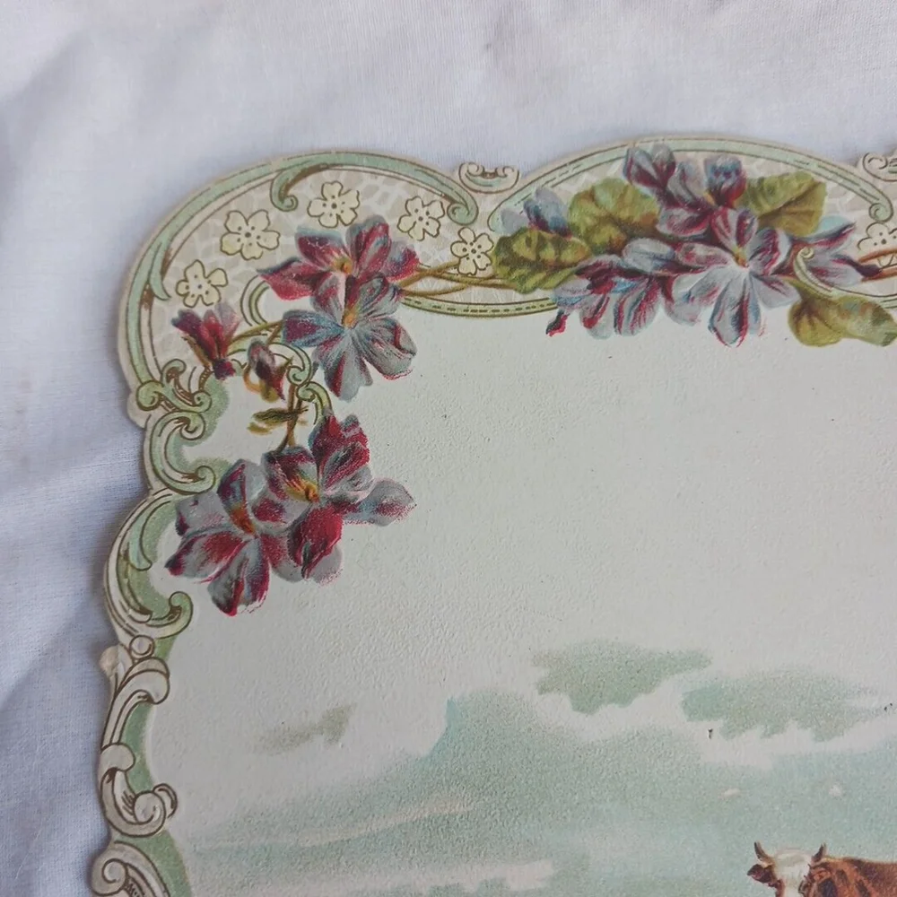 Victorian Die Cut Embossed Cows Greeting Card